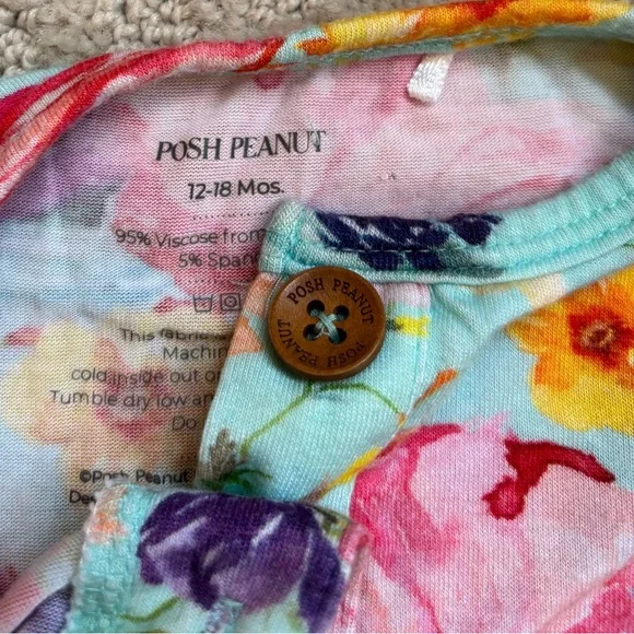 Posh Peanut Floral Ruffle Onesie - Pink, Yellow, Blue - Picture 3 of 3